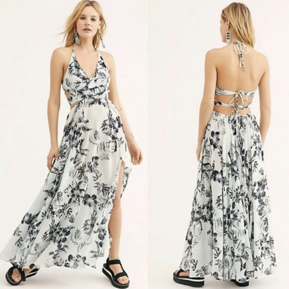 Free People Dresses & Skirts - Free People Lille Floral Printed Halter Tie Maxi Dress Green Women's Size Large